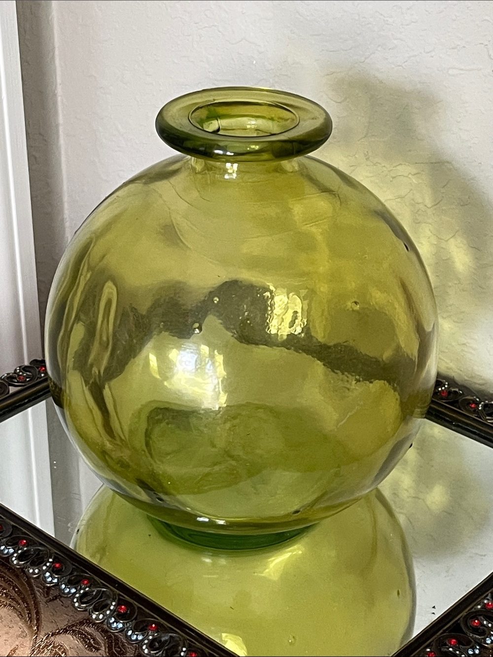 Hand blown in San Miguel Green Glass Decorative Vase - perfect Fall Accent